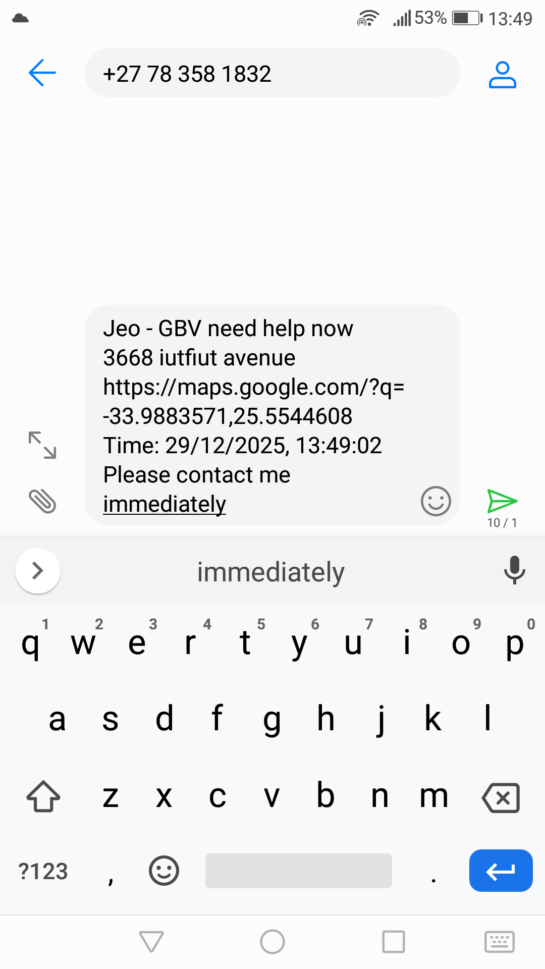 GBV SMS with GPS
