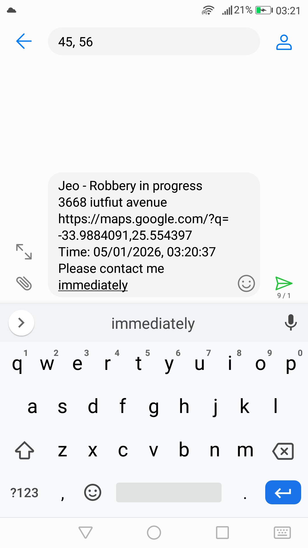 Robbery Alert SMS with GPS