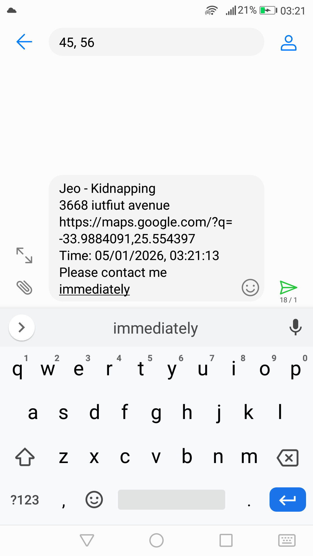 Kidnapping Alert SMS with GPS